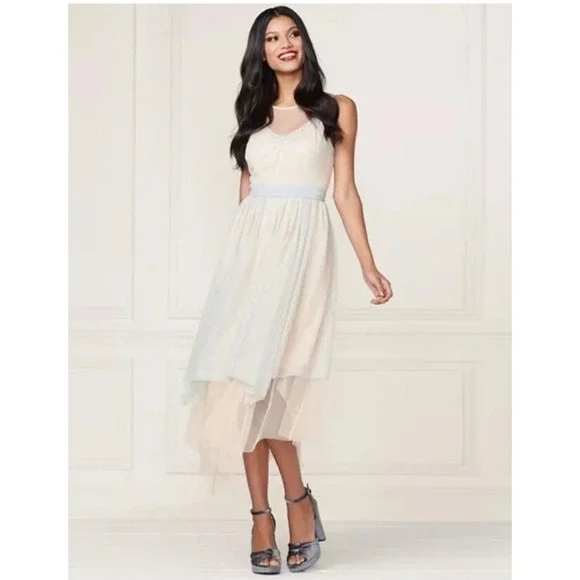 NWT Lauren Conrad Runway Midi Tulle Illusion Dress in Silver and Cream‎ Size 6 - Picture 10 of 12